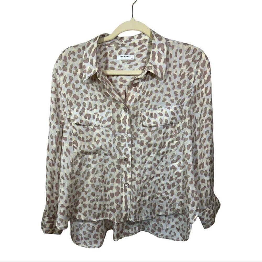 EQUIPMENT Women’s Leopard Print High Low Hem Silk Button Down Blouse Size Medium